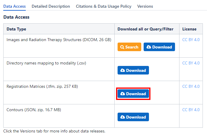 Screenshot of the additional data to download